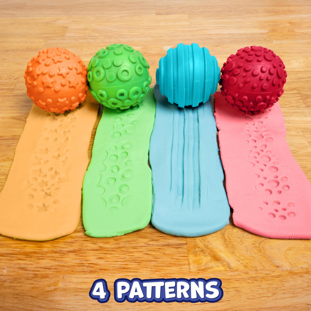 READY 2 LEARN Paint and Dough Texture Spheres | Set of 4 | Ages 2+ | Patterned Ink, Dough and Paint Stamps | Mix and Match Colors and Patterns