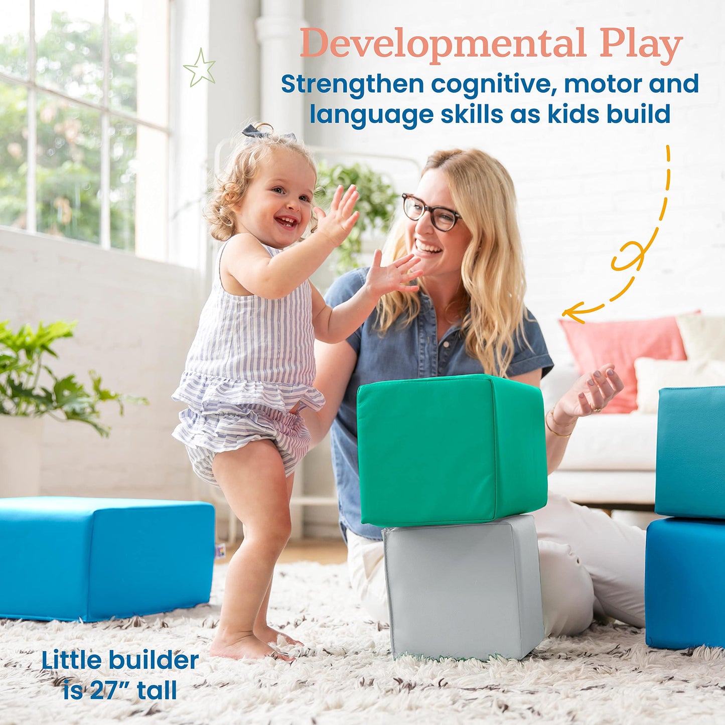 ECR4Kids SoftZone Toddler Foam Building Blocks, Beginner Playset, Contemporary, 7-Piece