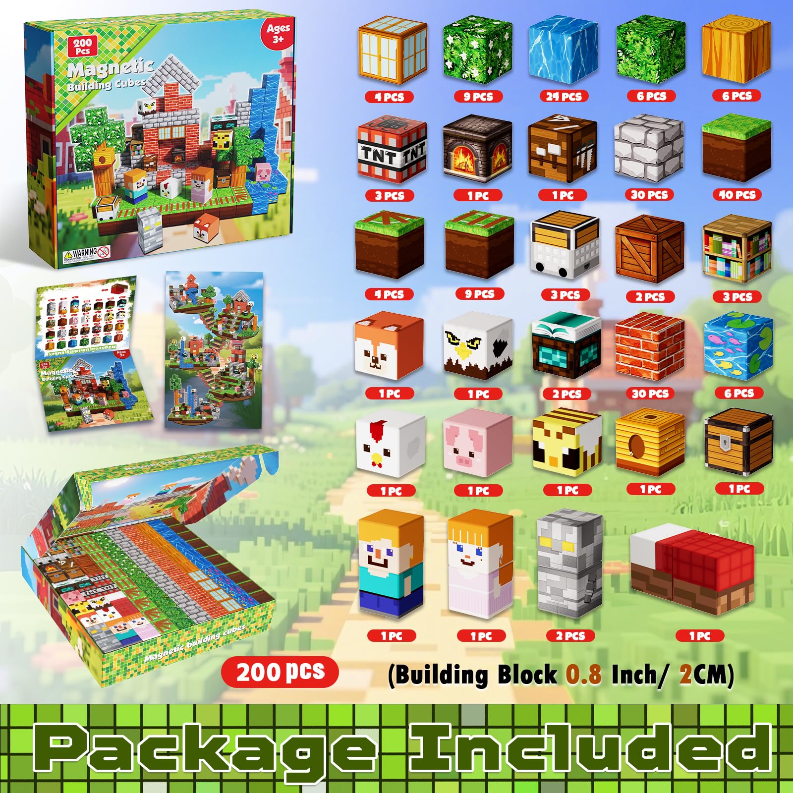 Goody King 200 PCS Magnetic Blocks - Forest Magnetic Building Blocks, Stacking Magnets for Kids, Strong Magnets, Sensory Toy for STEM Learning Toys