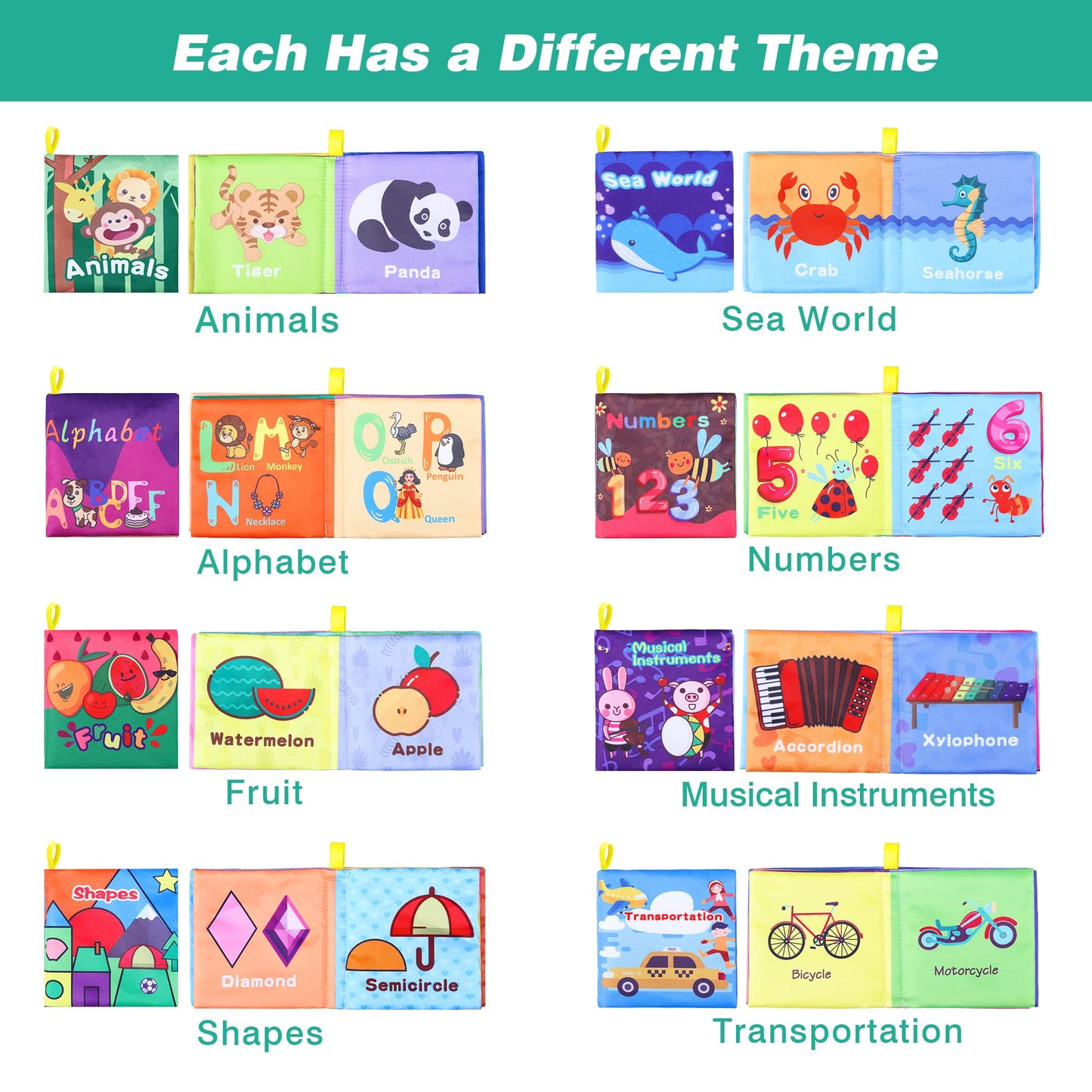 Baby Bath Books, Nontoxic Fabric Soft Baby Cloth Books, Early Education Toys, Waterproof Baby Books for Toddler, Infants Perfect Shower Toy, Kids Bath