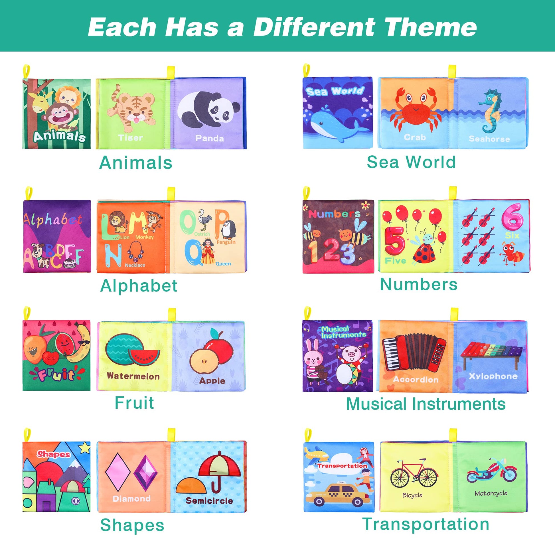 Baby Bath Books, Nontoxic Fabric Soft Baby Cloth Books, Early Education Toys, Waterproof Baby Books for Toddler, Infants Perfect Shower Toy, Kids Bath