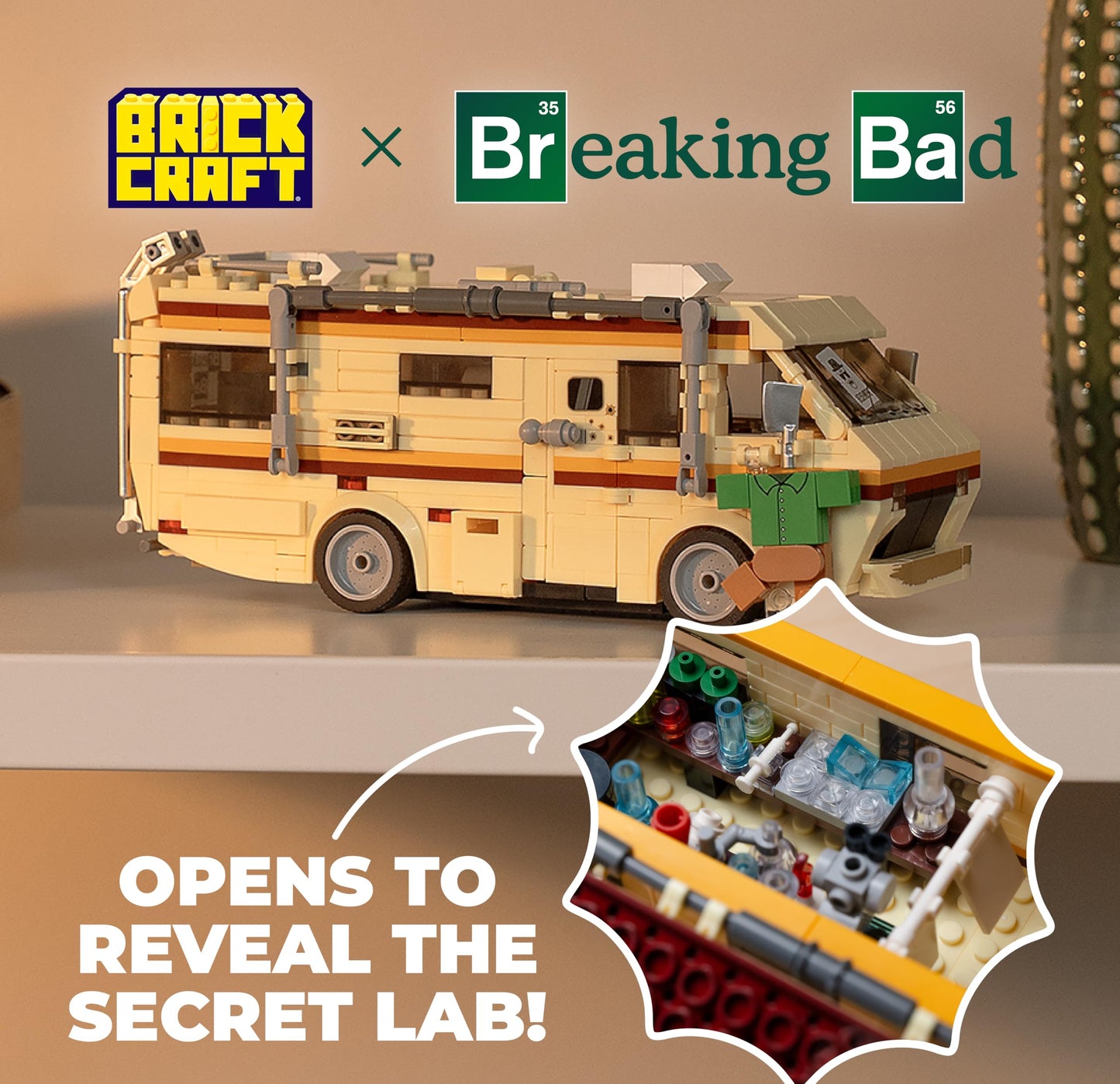 Brickcraft Officially Licensed Breaking Bad RV Building Kit (477 Pieces) Walter White’s Rolling Camper Van Set with Secret Lab Interior, TV Show