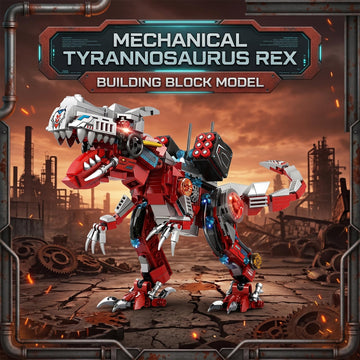BOIQJSI Sci-Fi Mechanical T-Rex Building Blocks Set-Collectible Dinosaur Model with Movable Gears & Motor, Complete with Display Stand, Great Hobby