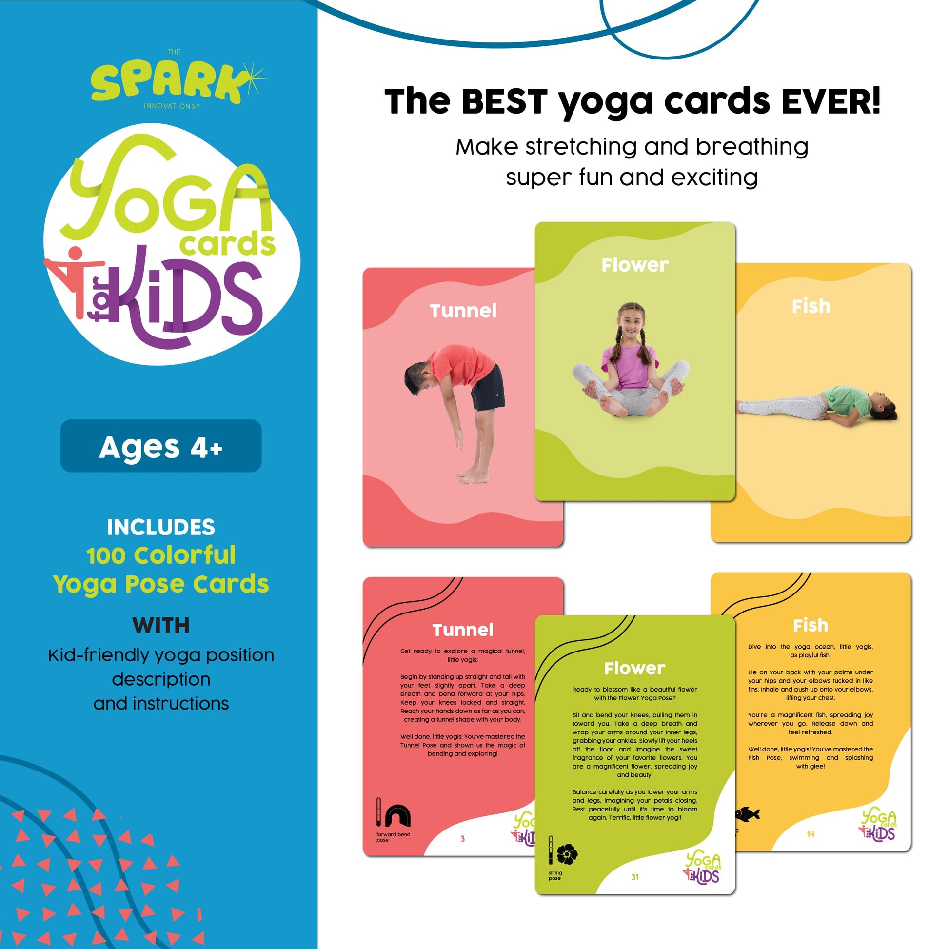 Yoga Cards for Kids: 100 Real-Life Yoga Poses, Kid-Friendly Activities for Home & Gym, Beginner to Advanced, Promotes Mindfulness