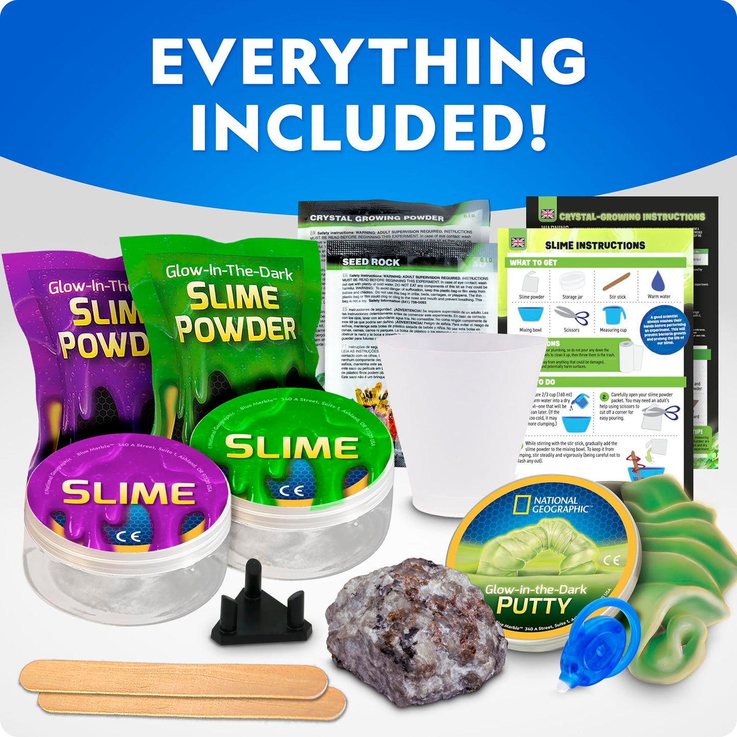 NATIONAL GEOGRAPHIC Mega Science Kit - Glow in The Dark Lab with Crystal Growing Kit, Slime Making, Glowing Putty, and More Science Experiments, Slime