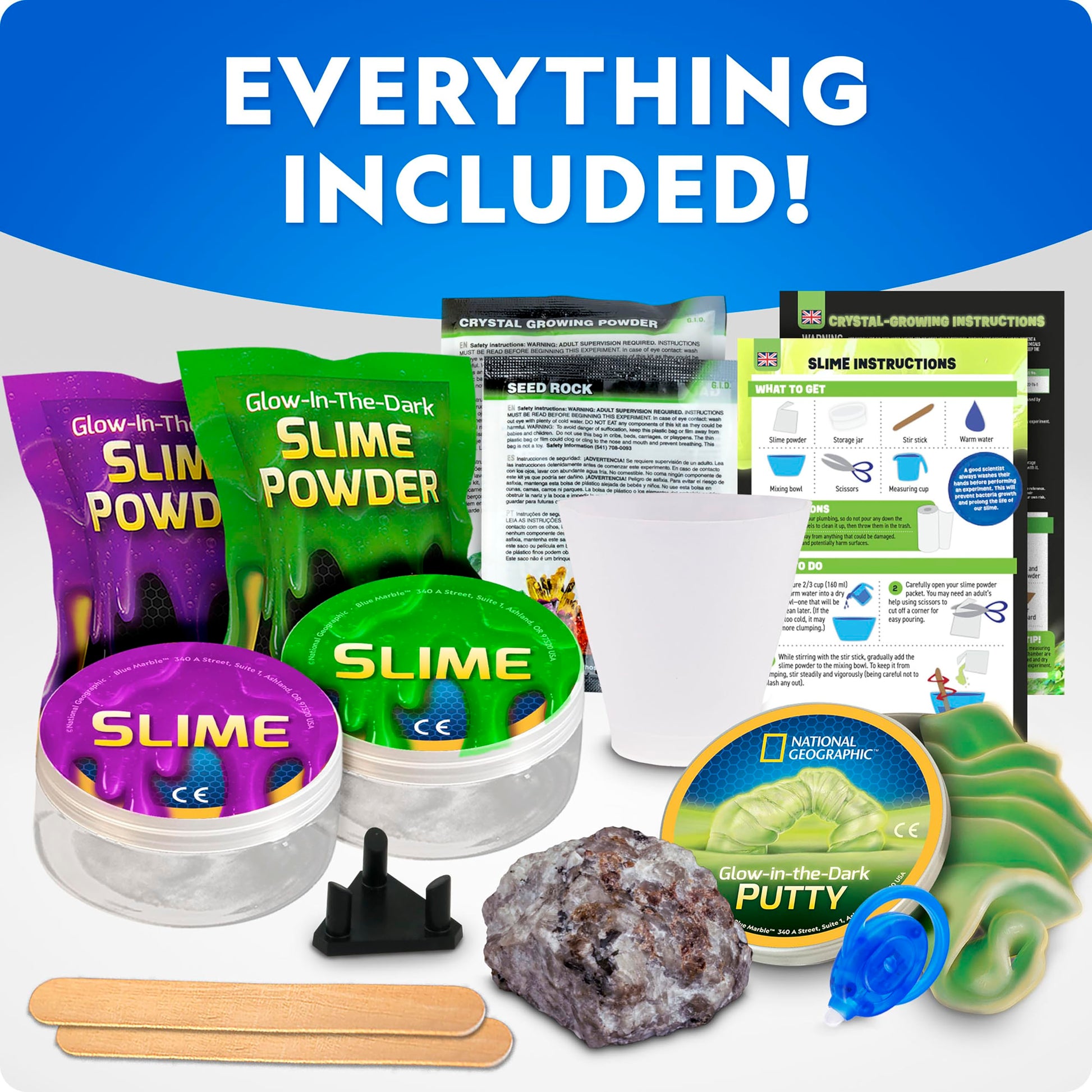 NATIONAL GEOGRAPHIC Mega Science Kit - Glow in The Dark Lab with Crystal Growing Kit, Slime Making, Glowing Putty, and More Science Experiments, Slime