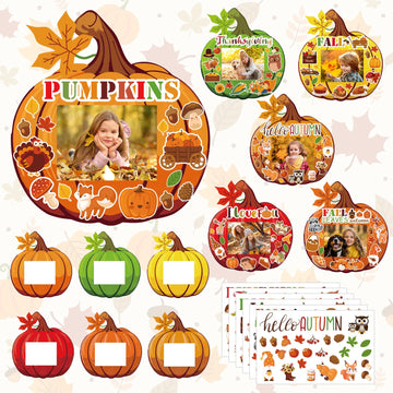 BLSUREFYX 36 Sets Fall DIY Picture Frames Craft Kit 6.8 x 6.3 Inch Autumn Pumpkin Photo Frames Ornaments with Autumn Stickers for Thanksgiving