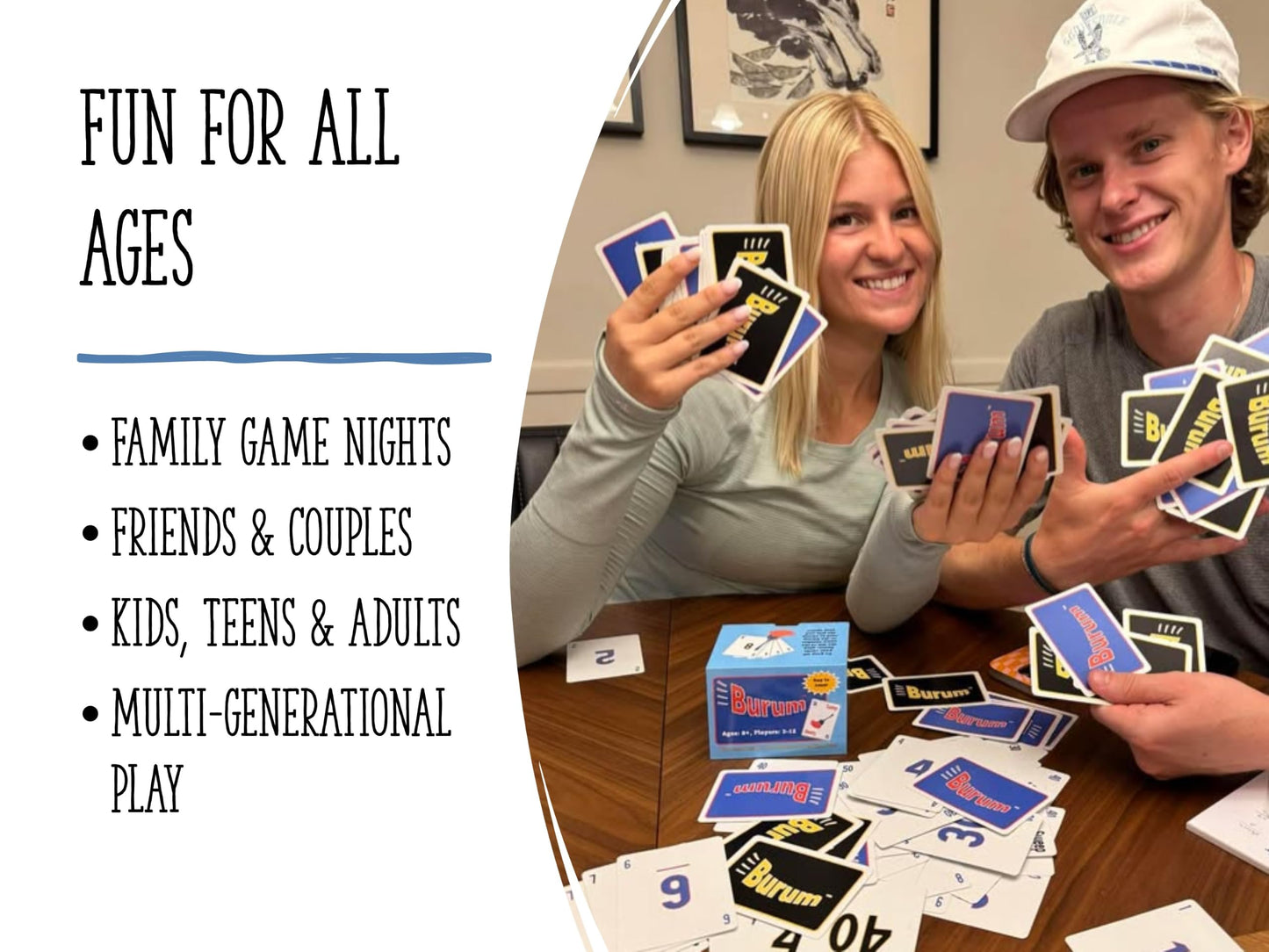 Tylee Tisdale Burum Card Game - Easy-to-Learn Family Card Game for 3-12 Players, Unique Sweep-the-Pile Gameplay, Fun for Kids, Teens & Adults, Great