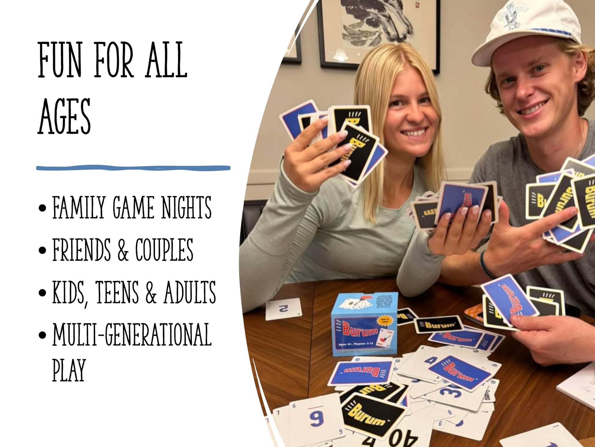 Tylee Tisdale Burum Card Game - Easy-to-Learn Family Card Game for 3-12 Players, Unique Sweep-the-Pile Gameplay, Fun for Kids, Teens & Adults, Great