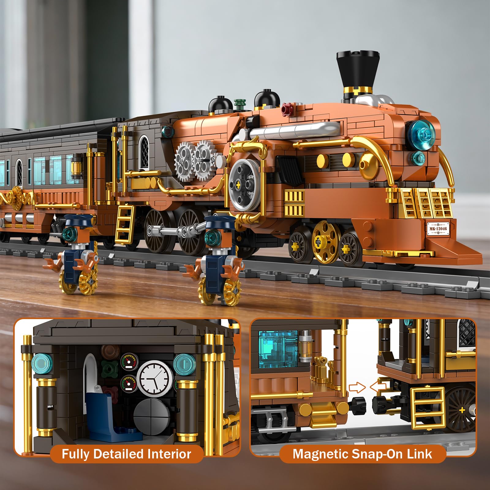 Mould King 12046 Train Building Set, 1954 PCS Remote & App Controlled Model Train Sets with Tracks, Steampunk Train Building Block Kits, Collectible