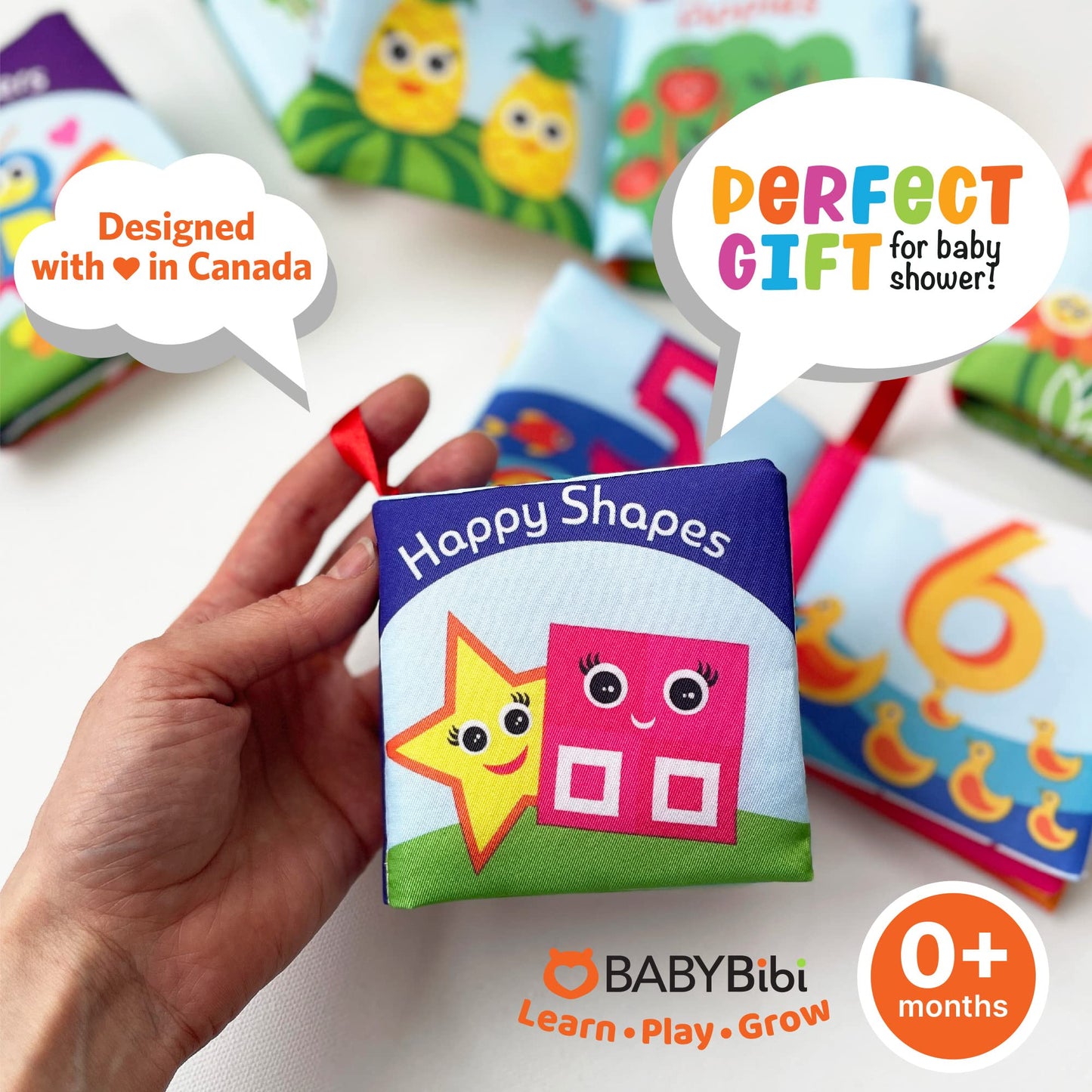BabyBibi Soft Cloth Books for Babies (Set of 6): Crinkle Touch & Feel Sensory Books for Newborns 0-12 Months, Non-Toxic Washable Baby Books, Tummy