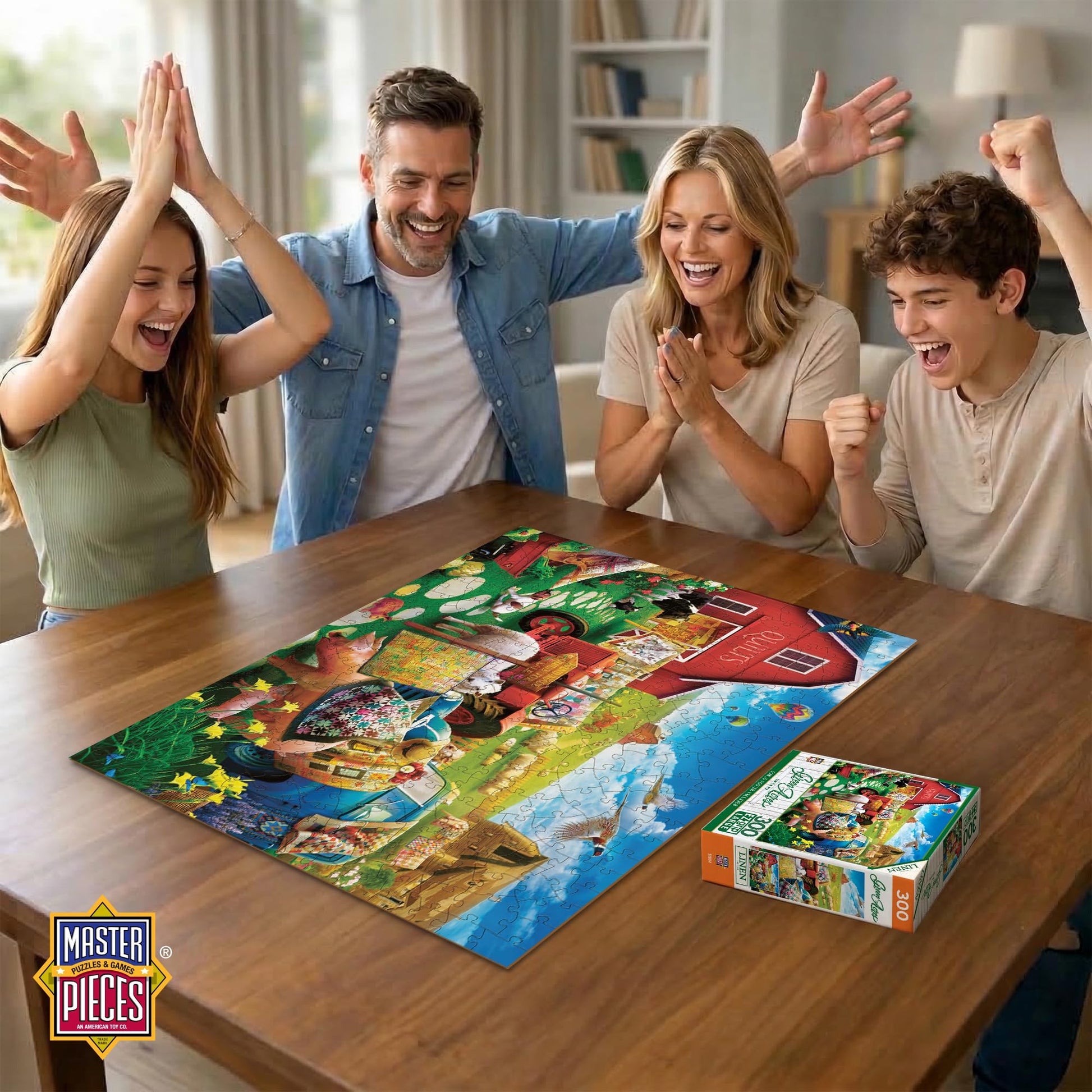MasterPieces - 300 Piece Jigsaw Puzzle, Large EZ Grip Shapes, Quilt Country, Fun for Adults, Seniors, Family, Kids, Matte Finish, 18" x24