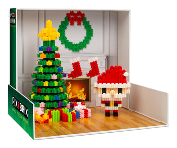 Pix Brix Pixel Art Puzzle Bricks Christmas Scene Puzzle with Display Box Patented Colorful Building Bricks, Create 2D and 3D Builds A Fun, Festive
