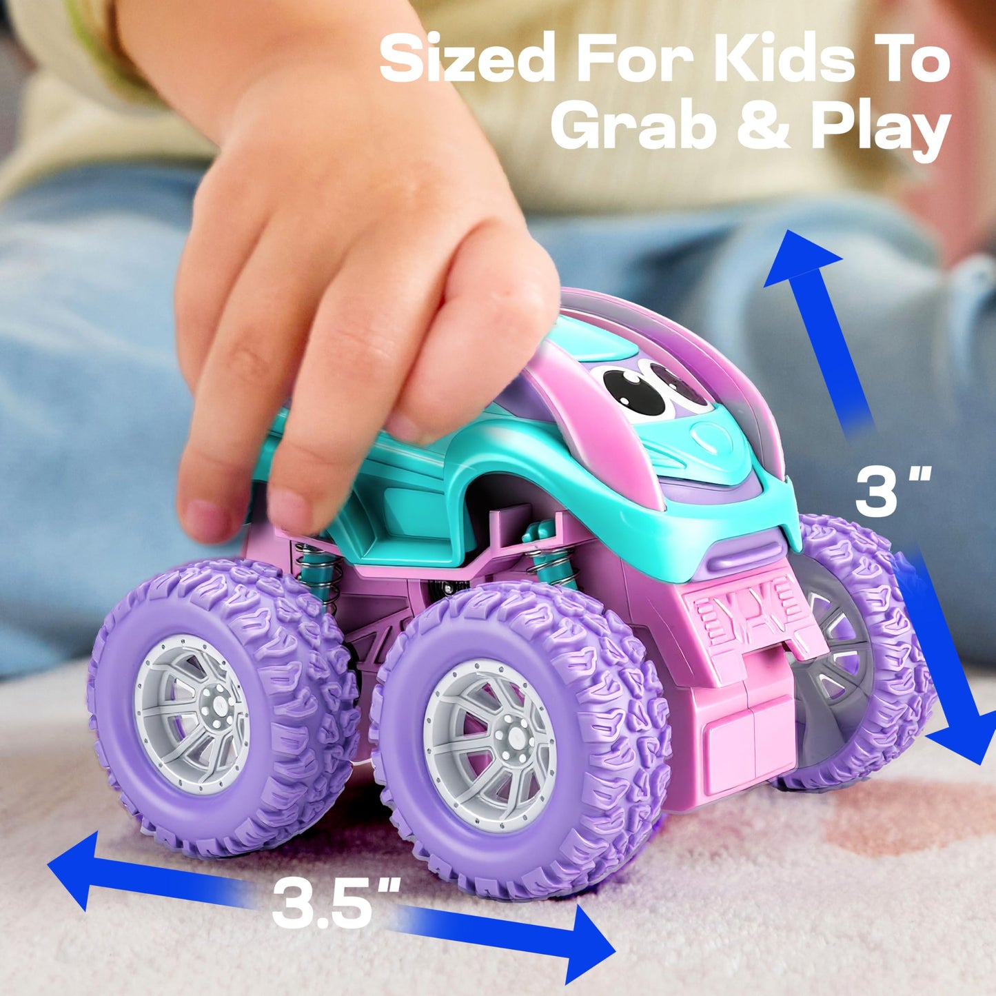 Vroomix Jova 3 Pack Monster Truck Toys for Toddlers Girls, Friction Powered Pull Back Car Toys with Crash, Flip & Bouncing for Girls Age 18 Month