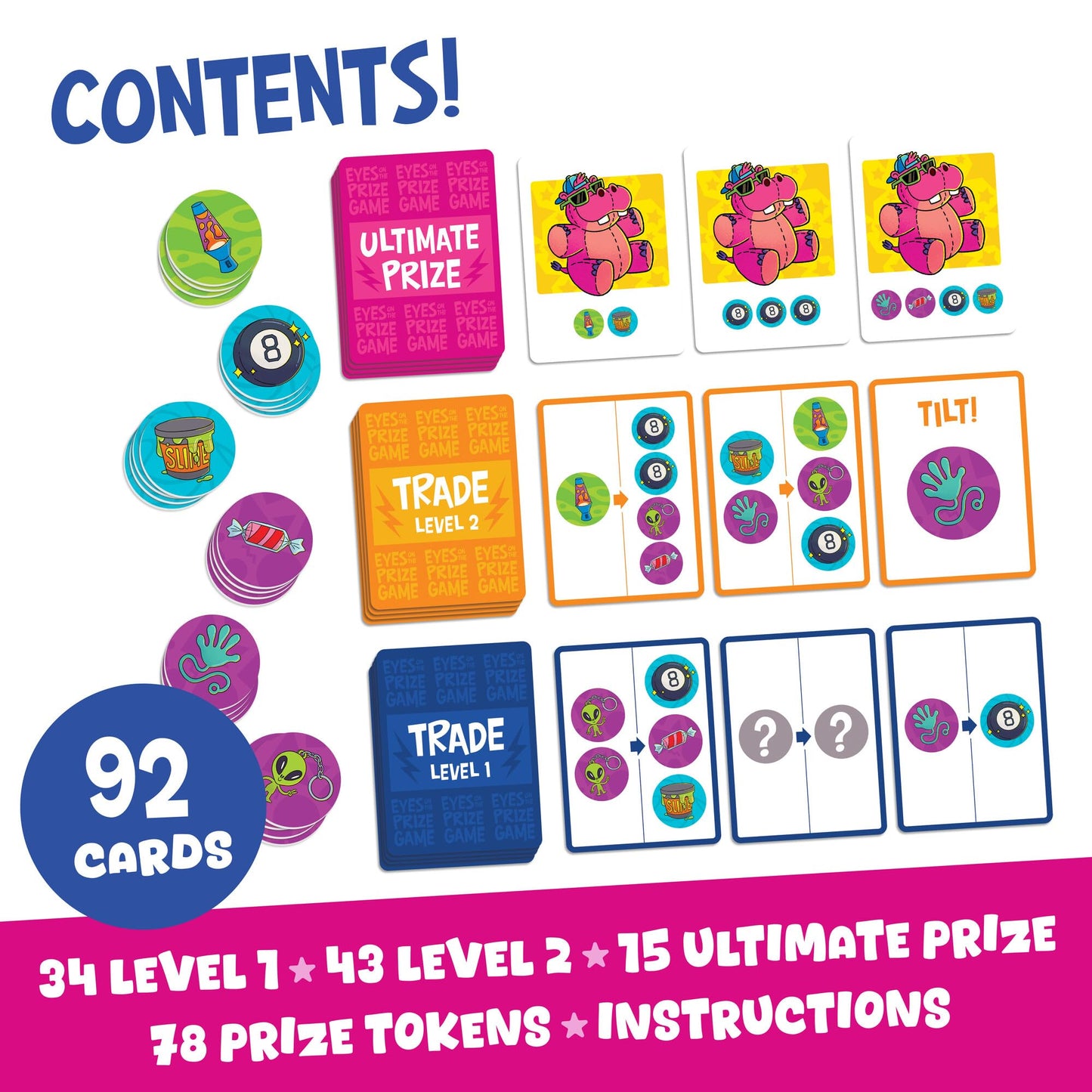 MindWare Eyes on The Prize Game - Arcade-Themed Trading & Set Collection Card Game for Kids and Families - Earn and Trade Prize Tokens to Win