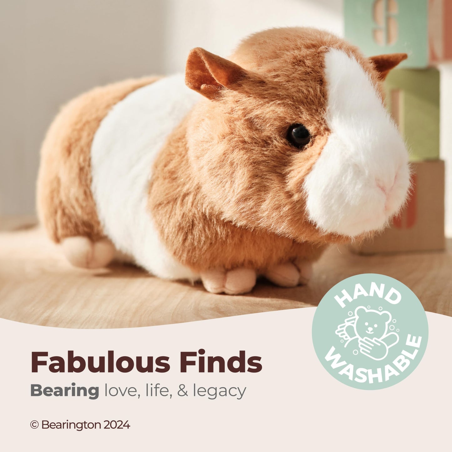 Bearington Ginny Guinea Pig Stuffed Animals - 8" Toy Guinea Pig Plush with Soft Fur, Realistic Details, and Weighted Inner Bean Body - Cute Stuffed