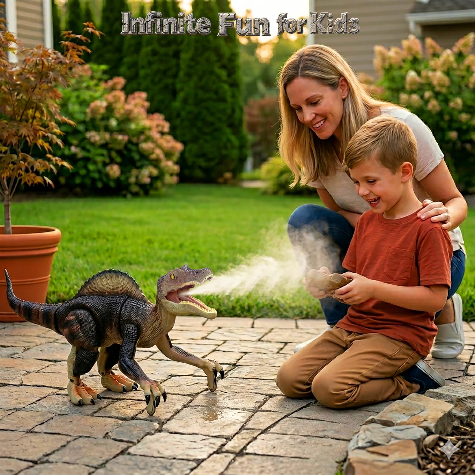 UFULMN Remote Control Dinosaur Toys for Boys Electronic RC Spray Raptor Toy Walking Roaring Jurassic Spinosaurus Realistic 18.1" Dino Birthday Gift