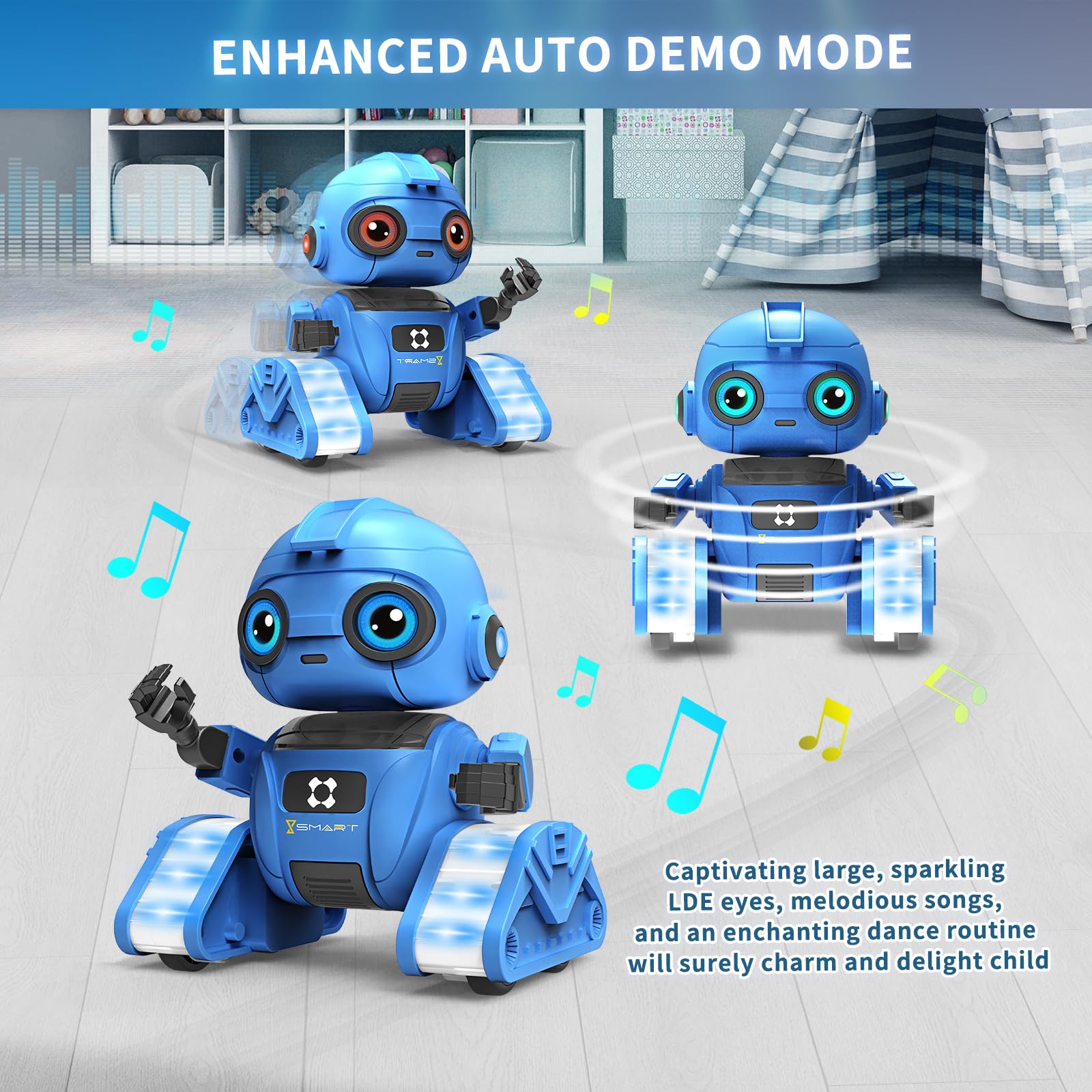 Dzxlin Robot Toys for Boys and Girls, Rechargeable Remote Control Robot with Auto-Demonstration, Light Projection, Dance Moves, Music, and Gesture