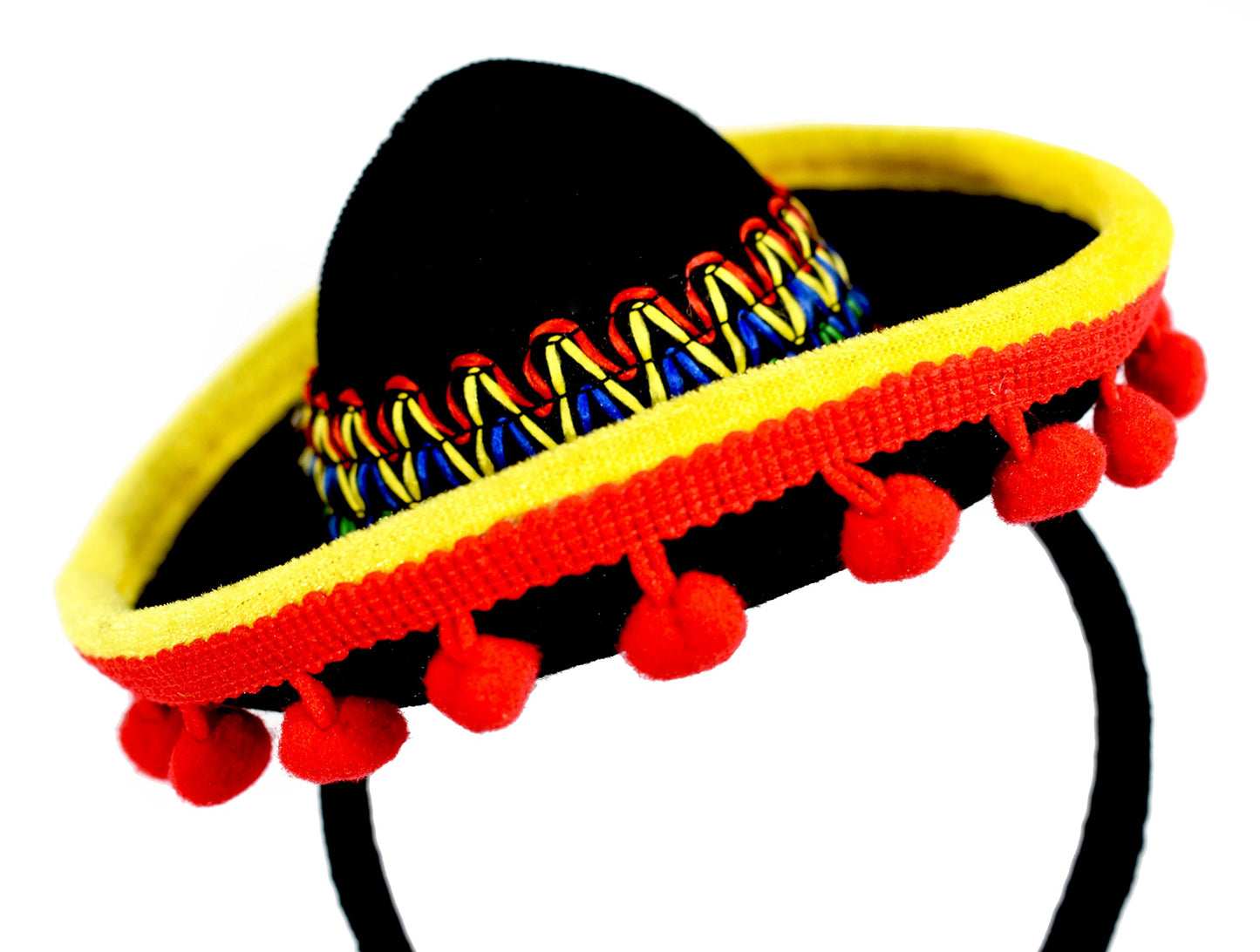 KINREX Cinco de Mayo Sombrero Headband - Mexican Fiesta Party Hat Decorations - Red Ball Fringe Mini Costume - One Size Fits All