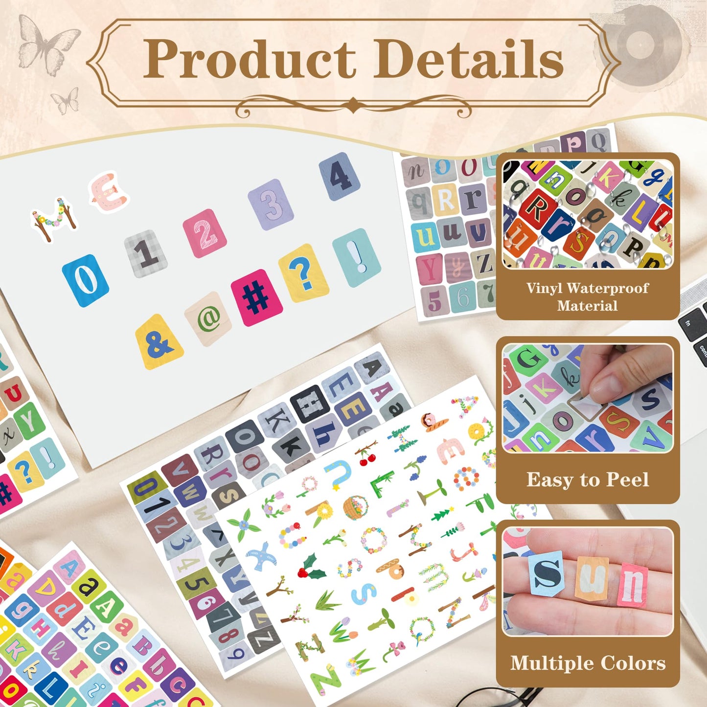 48 Sheets Magazine Letter Stickers, 3184 PCS Ransom Letter Stickers Vintage Alphabet Number Sticker for Journaling, Self Adhesive Small Vinyl Letter