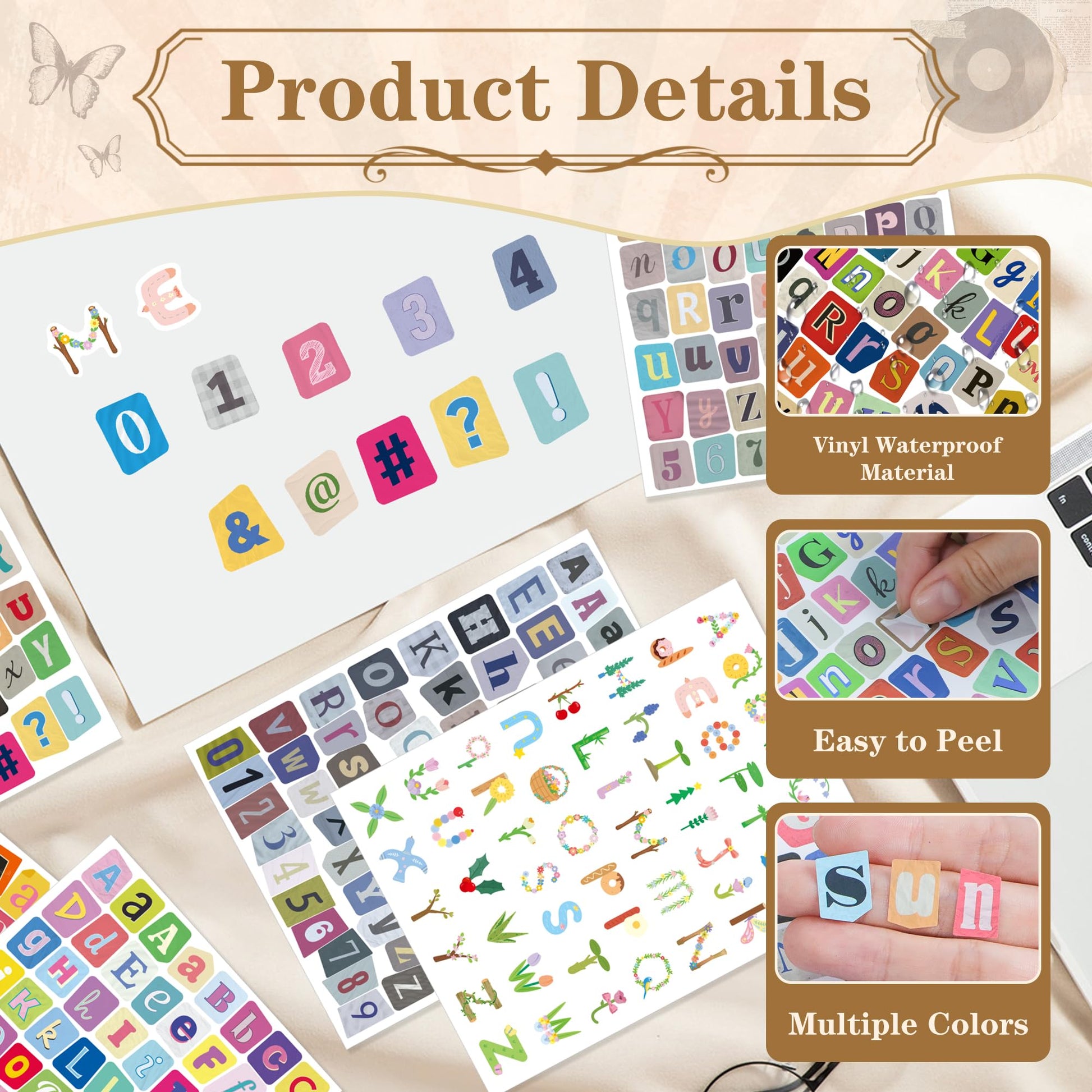 48 Sheets Magazine Letter Stickers, 3184 PCS Ransom Letter Stickers Vintage Alphabet Number Sticker for Journaling, Self Adhesive Small Vinyl Letter
