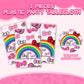 3Pcs Pink Bow tie Happy Birthday Decorations, Cartoon Cat Birthday Party Tablecloth, Disposable Rectangle Table Cover for Girls Party Theme