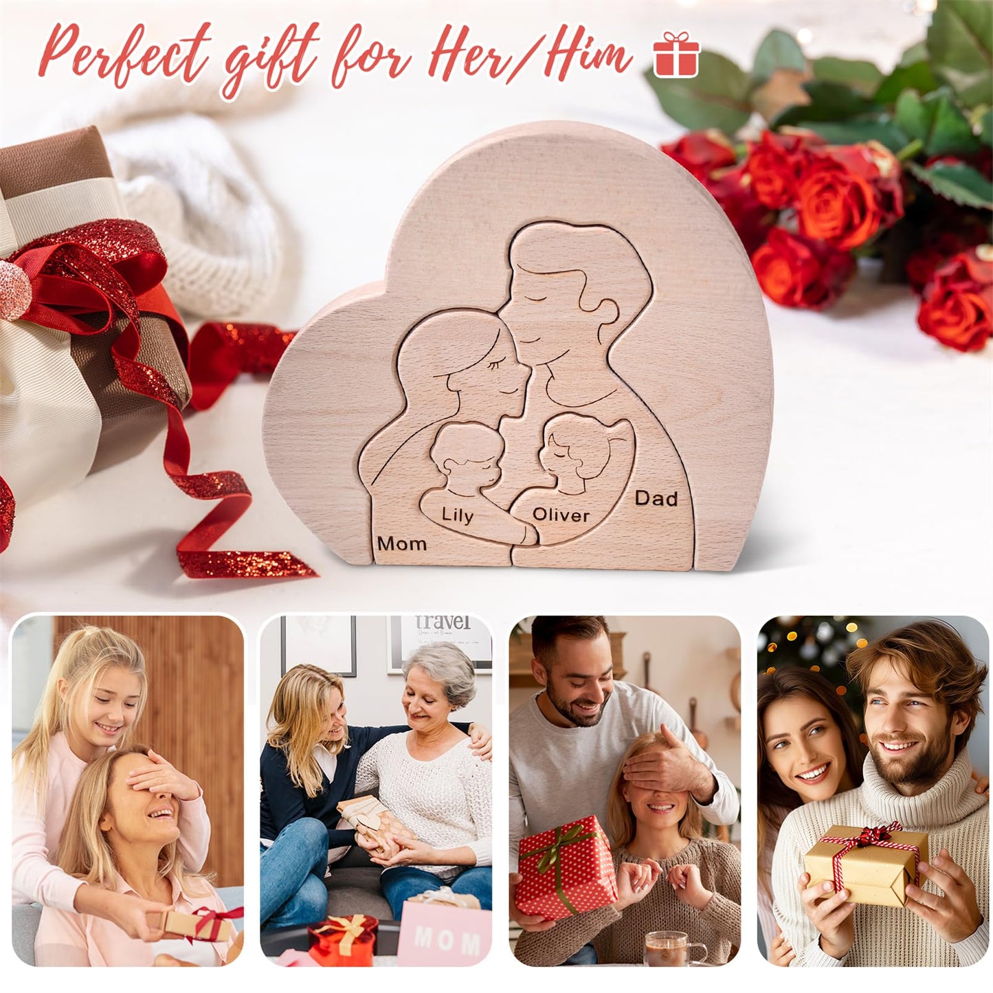 YOOURNEONS Custom Puzzle Personalized Wooden Puzzle with Family Name Personalized Wooden Home Decor Puzzles Gifts for Mom, Dad,Grandparents, Birthday