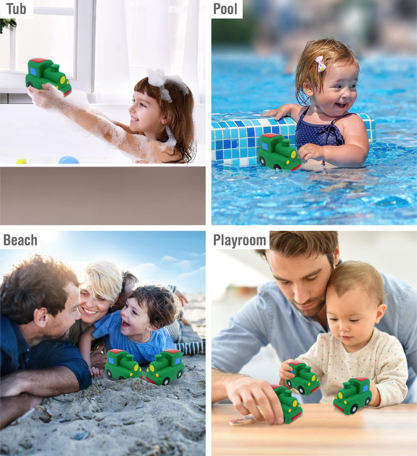 DolliBu Train Buddy Squirter Bath Toy - Floating Rubber Green Bath Time Toy Train for Toddlers, Fun Bath Toys for Bathtub, Pool, and Beach, Toddler