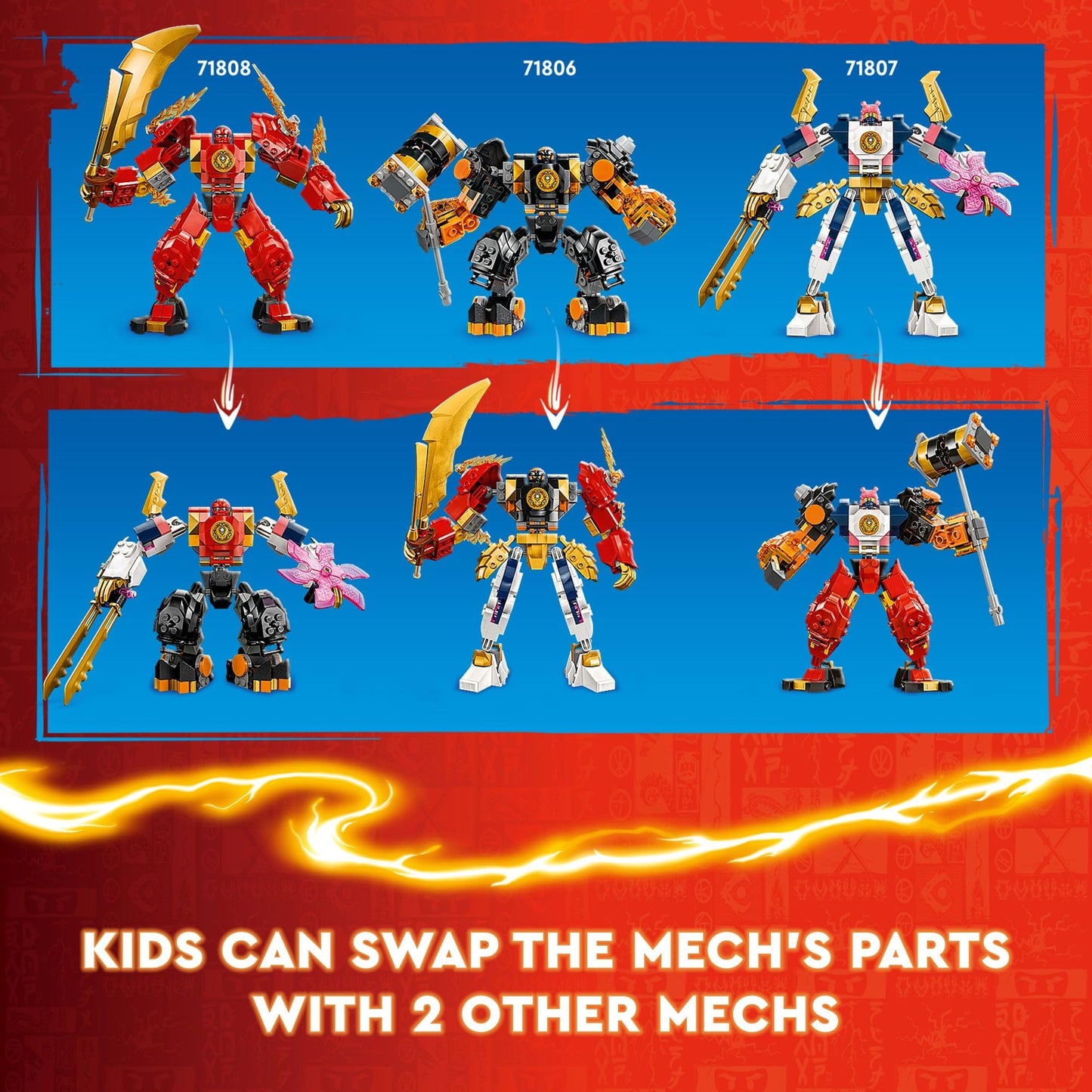 LEGO NINJAGO Kai’s Elemental Fire Mech Action Figure, Mini Ninja Toy for Kids with Customizable Red Ninja Figure Plus Kai and Zane Minifigures
