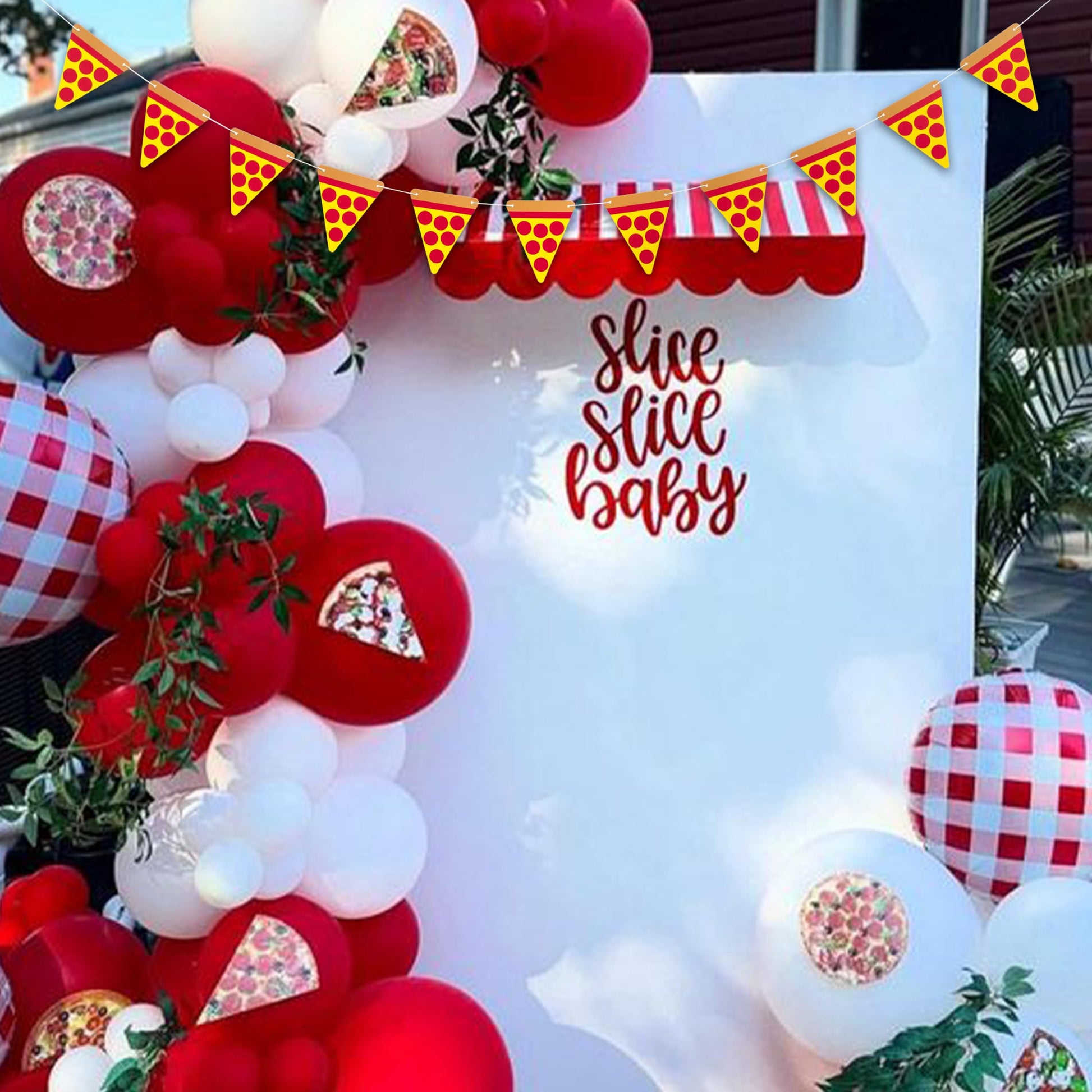 GIOGUK 11Pcs Italian Pizza Picnic Birthday Party Garland Banner