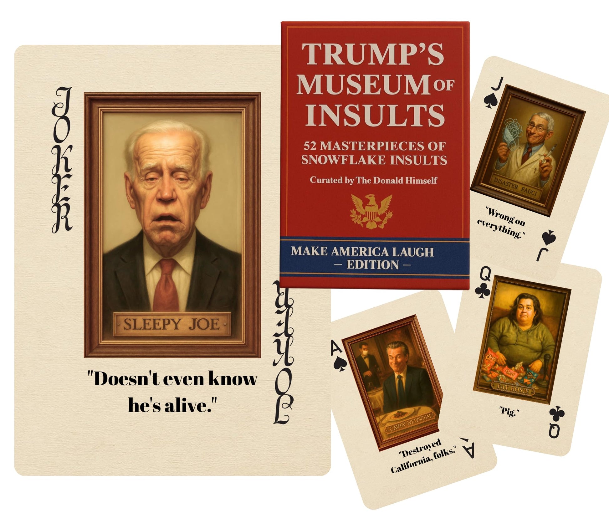 Wild Decks Trump Insults Playing Cards - 52 Iconic Insults & Nicknames, Fully Illustrated Poker Size Deck