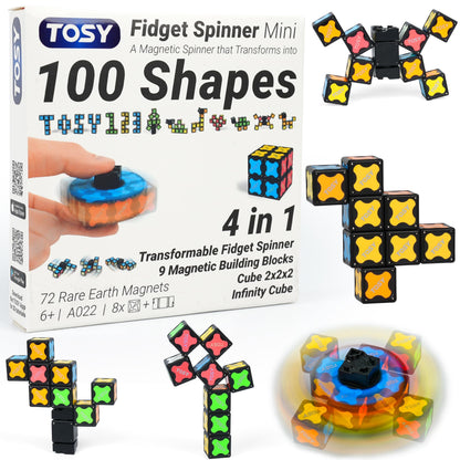 TOSY Magnet Fidget Spinner Mini - 8 Blocks, 3 in 1 Toy: Transformable Fidget Spinner, Infinity Cube, 2x2 Puzzle Cube, Easter Basket Stuffers