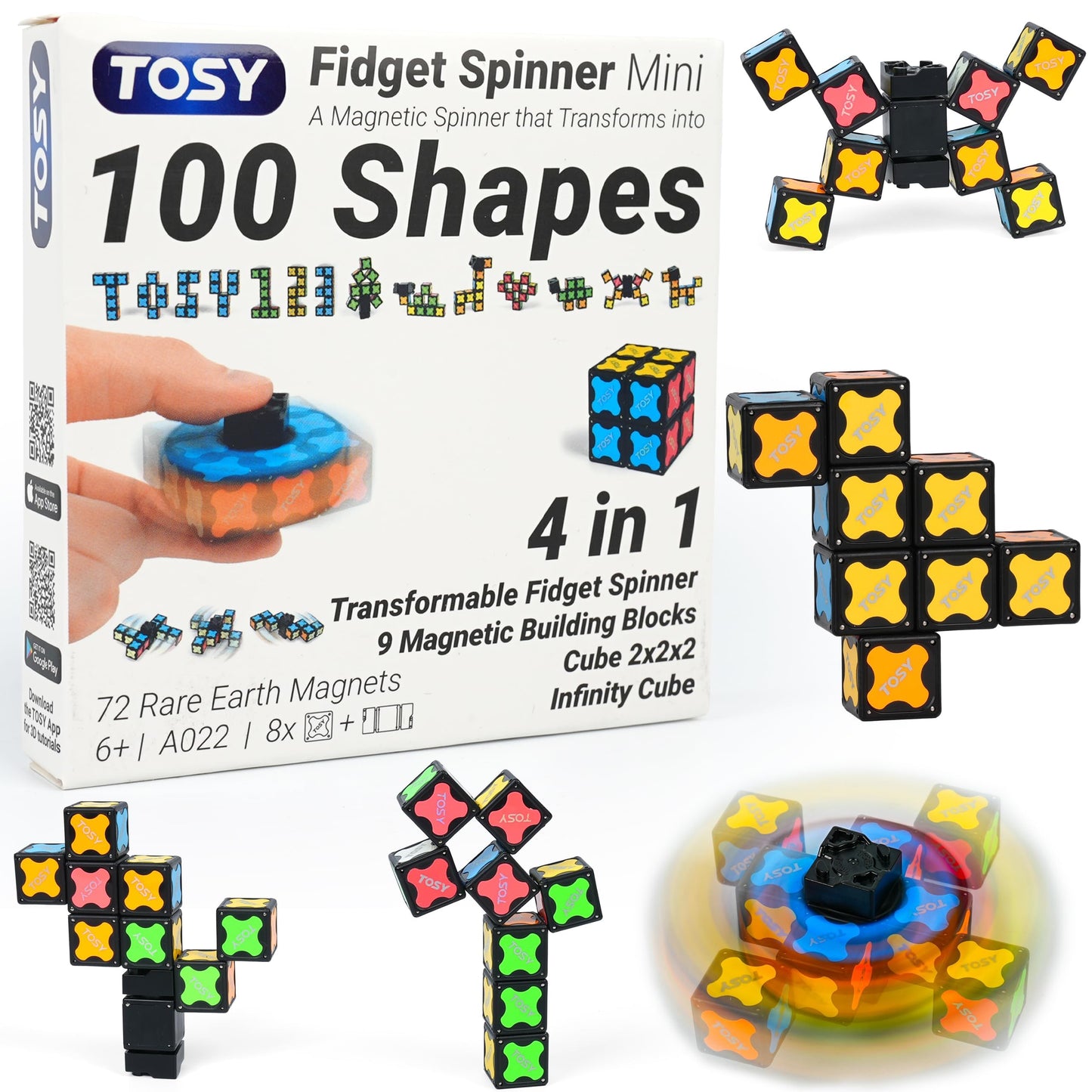 TOSY Magnet Fidget Spinner Mini - 8 Blocks, 3 in 1 Toy: Transformable Fidget Spinner, Infinity Cube, 2x2 Puzzle Cube, Easter Basket Stuffers
