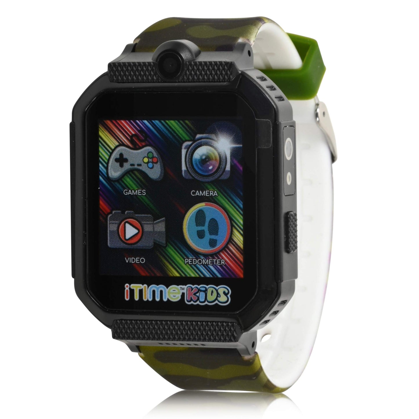 Accutime iTIME Kids Camouflage Interactive Smart Watch - Educational Tools, Fitness Tracker, Camera, Games, Temperature Sensor - Safe Tech