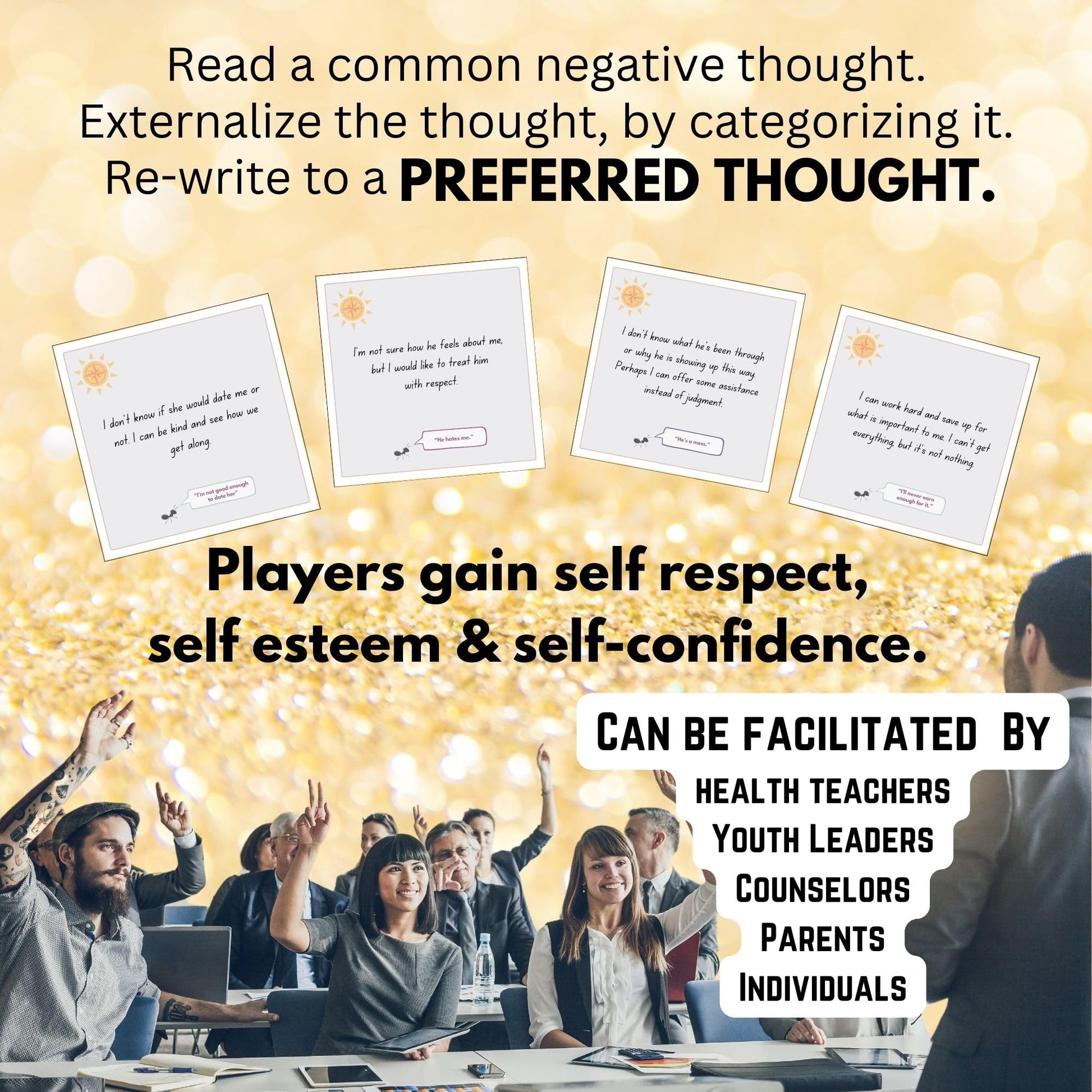 Redirect Flashcards - Challenge Negative Thinking | Transform Automatic Negative Thoughts (Ants) to Positive Affirmations | Used for Personal Growth