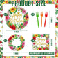 100 Pcs Tropical Happy Birthday Tableware Set, Serves 25 - Disposable Hibiscus Floral Paper Plates, Napkins, Forks, Hawaiian Aloha Party Supplies