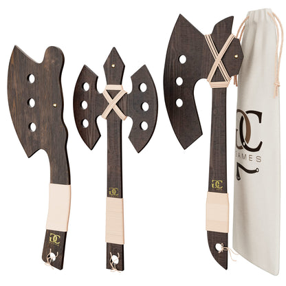 CG Games Engaging Wooden Axes for Kids -3 Pack Eco-Friendly Handmade Wooden Toy Axes - Durable, Safe, Chemical Free Outdoor Play Equipment for Kids
