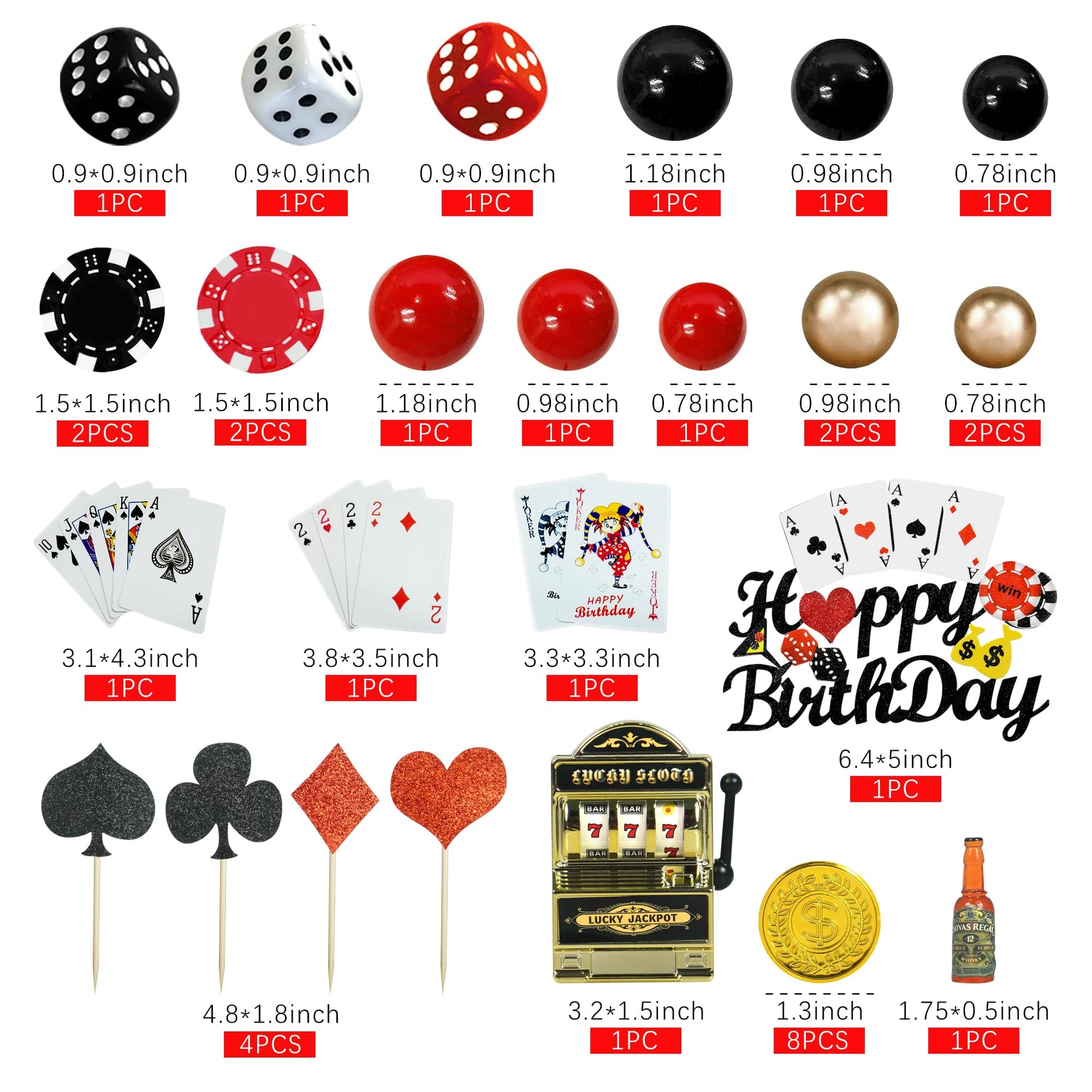 35 PCS Casino Cake Toppers Mini Slot Machine Poker Chips Dice for Las Vegas Scene Birthday Decorations (casino 2)