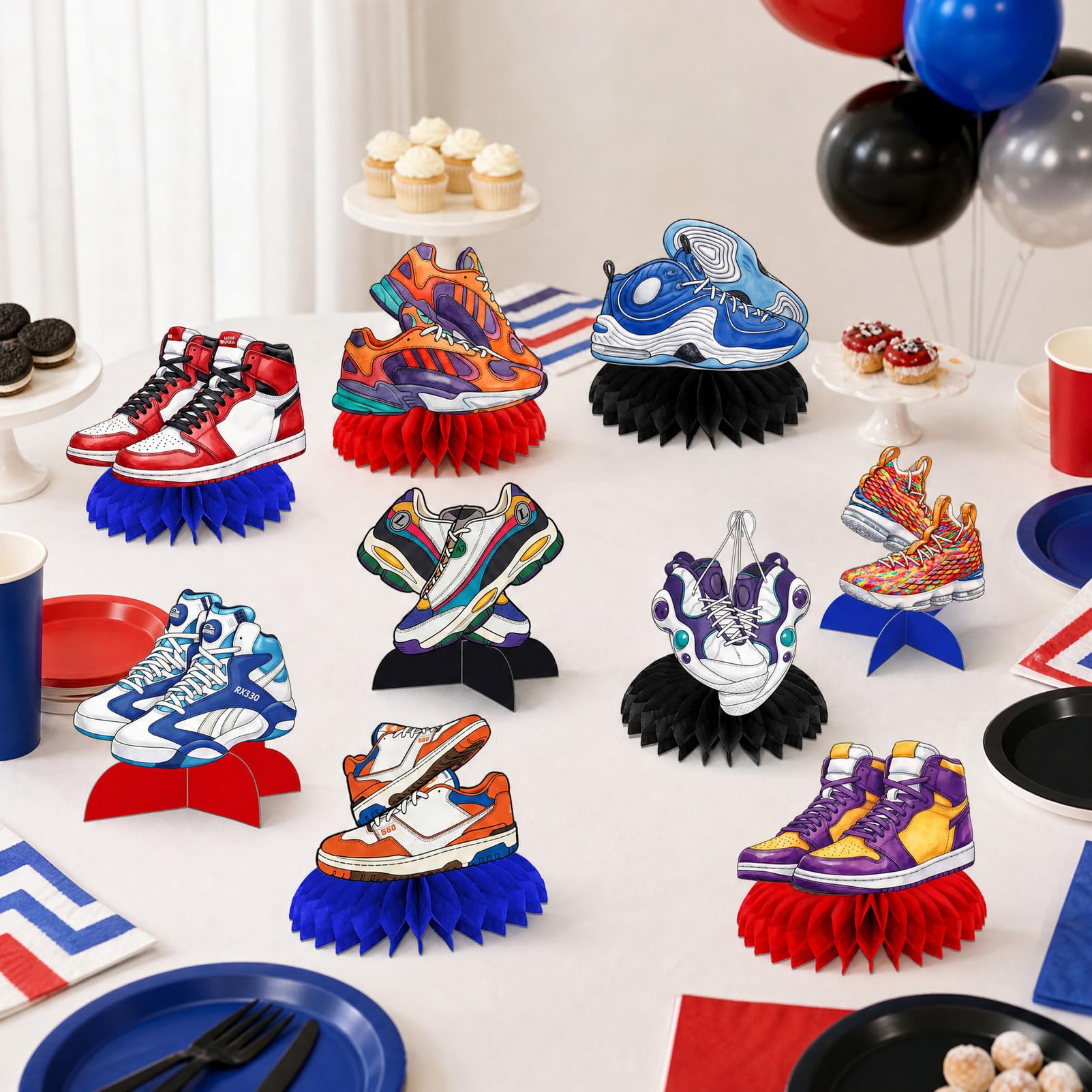 9Pcs Sneaker Honeycomb Centerpieces for Table, Sneaker Party Decorations, Sport Shoes Themed Party Favors for Baby Shower Supplies and Birthday