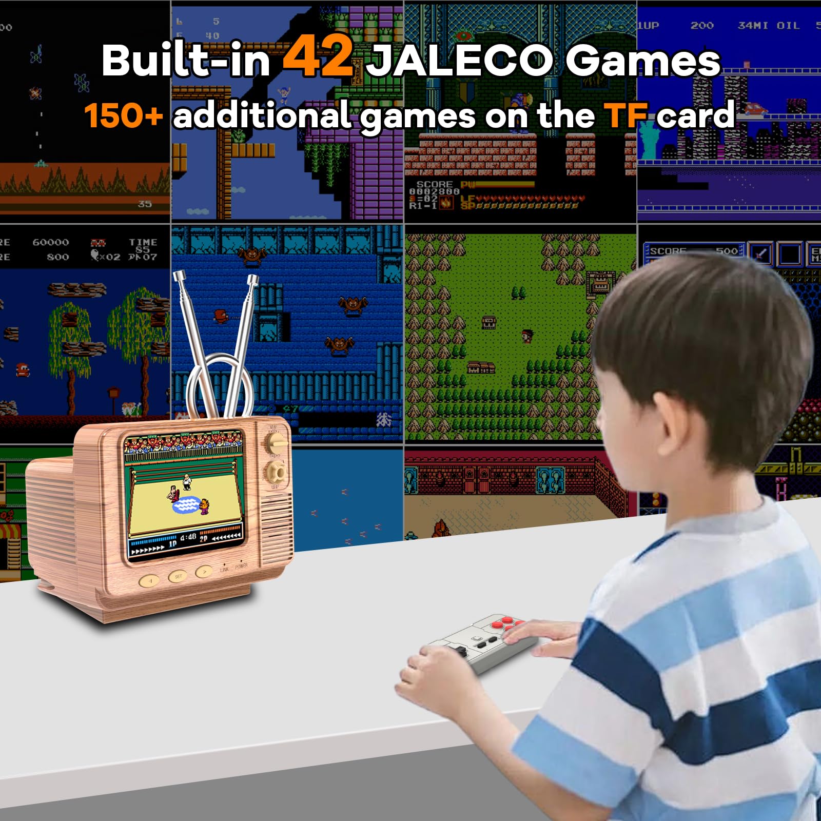 Mini TV Retro Handheld Game Console -JALECO Licensed Classic Games, Portable Gaming Toy with TF Card to Expand 80s 90s Games, Support Two Players &