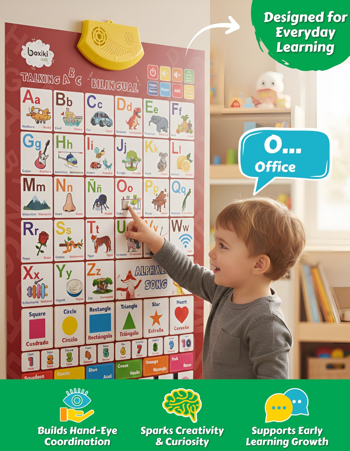 Bilingual English & Spanish Interactive Alphabet Wall Chart (2026 Model) - Talking ABC Letters, Numbers 123 & Music Learning Poster - Educational Toy