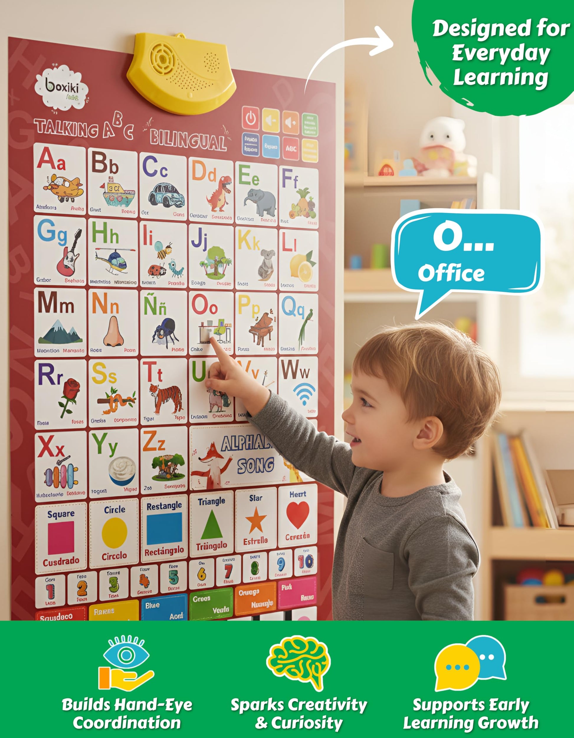 Bilingual English & Spanish Interactive Alphabet Wall Chart (2026 Model) - Talking ABC Letters, Numbers 123 & Music Learning Poster - Educational Toy