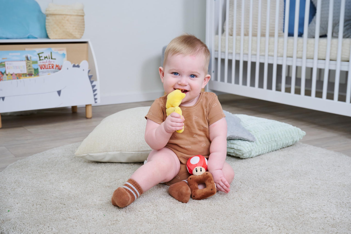 Simba Toys My Mario Baby Plush Rattle 6-Inch Mushroom Grab Toy for Infants