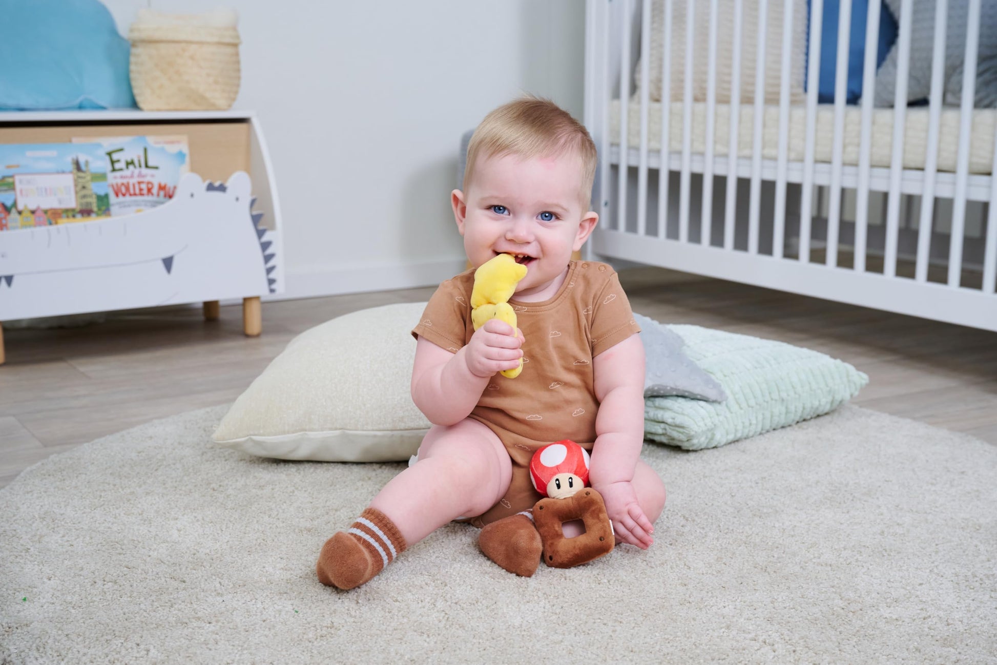 Simba Toys My Mario Baby Plush Rattle 6-Inch Mushroom Grab Toy for Infants