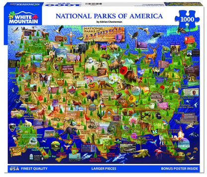 White Mountain 1000 Piece Jigsaw Puzzle USA State, National Parks Map