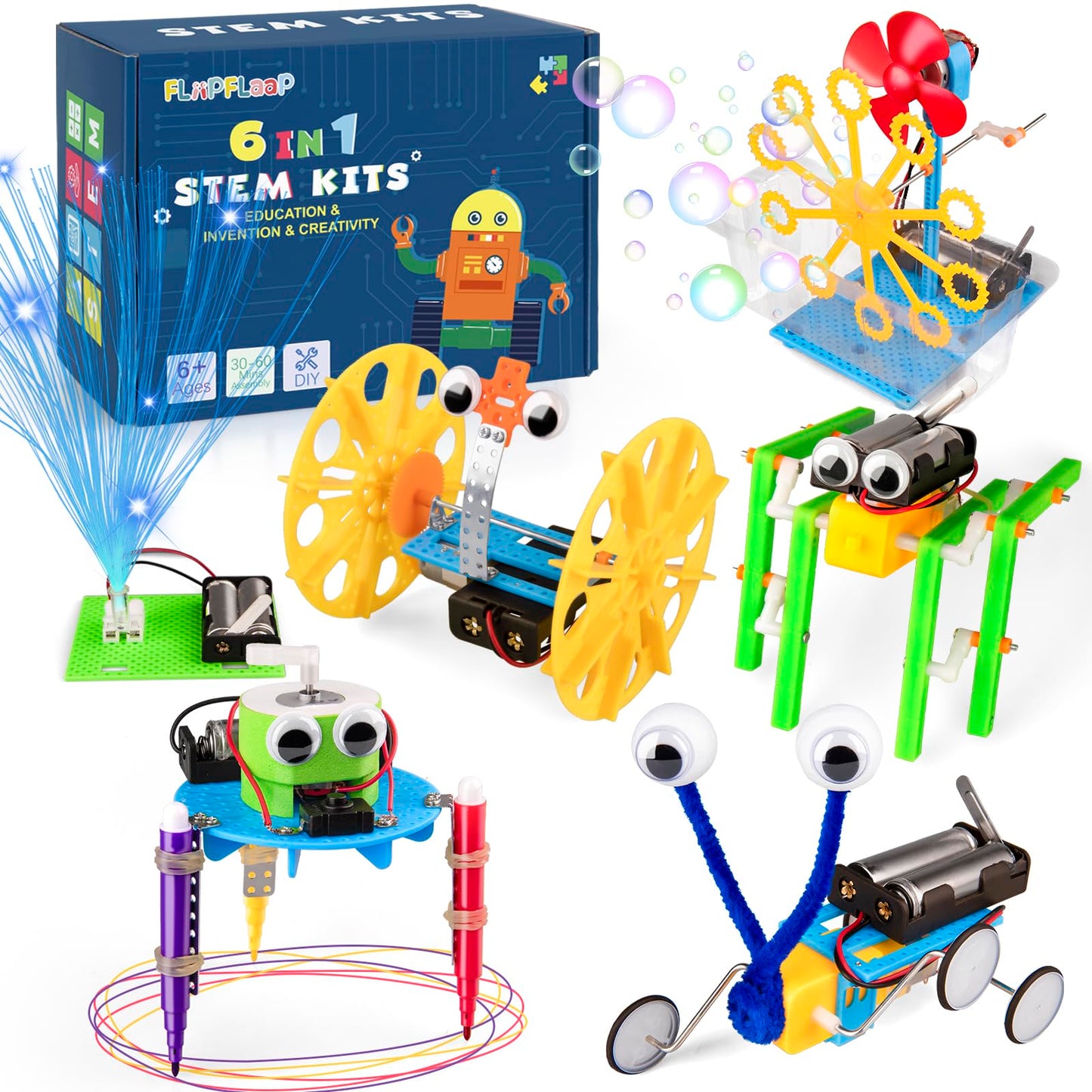 6-in-1 STEM Kit for Kids Ages 6-12, STEM Toys for Boys Ages 8-12, Robot Building Kit & Car Crafts for Kids, Science Activities Robotics Kits for 6 7 8