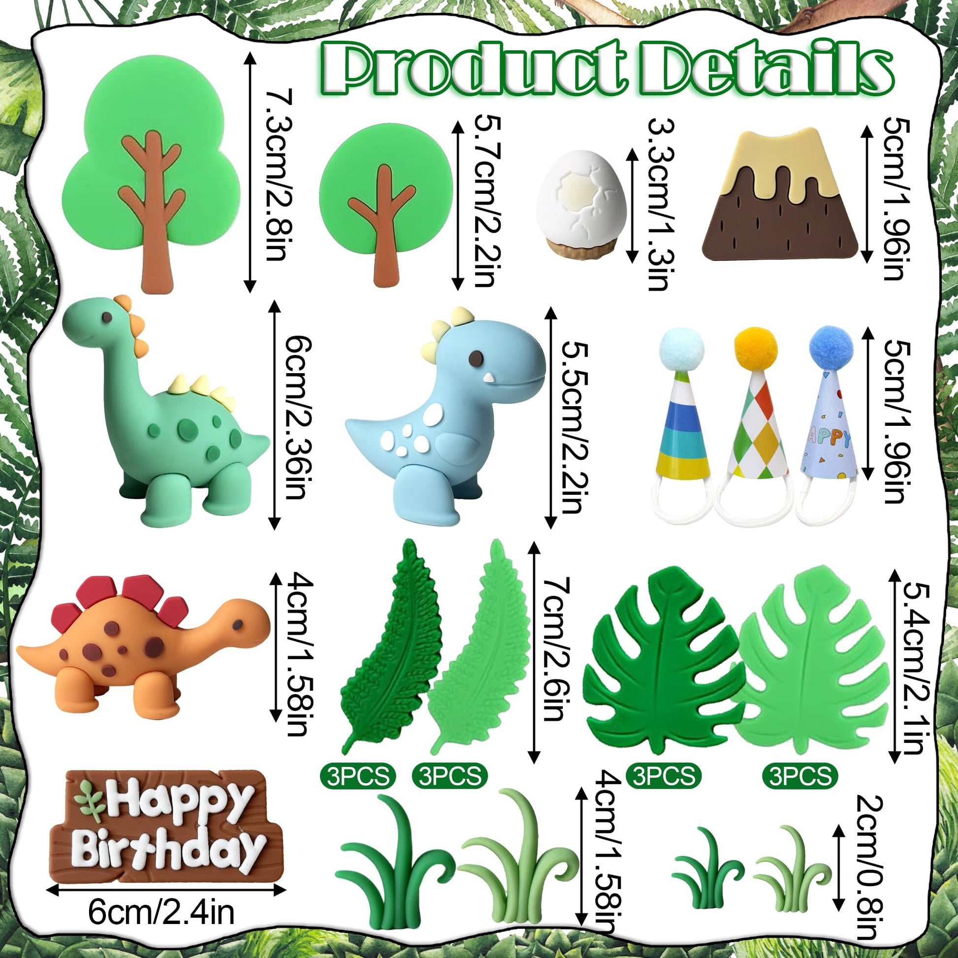 Simpfo 27 PCS Dinosaur Cake Topper Set with Dinosaur Figurines, Eggs, Jungle Leaves - Reusable Cupcake Decorations for Kids Birthday Party, Dino
