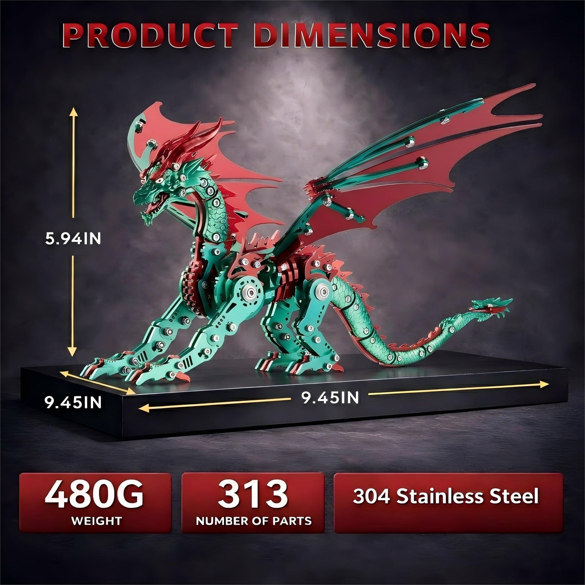 LONGPIN 3D Metal Puzzles for Adults, Mechanical Dragon Model Kit