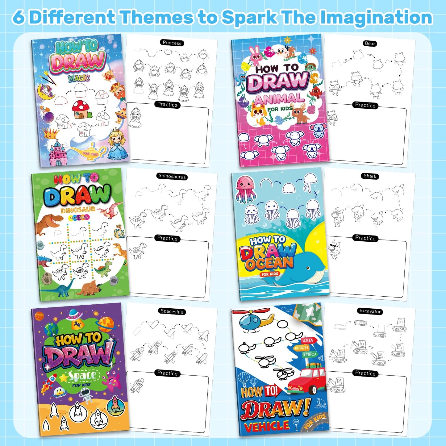 Elfew 6 Pack How to Draw Books for Kids, Small Coloring Books for Kids Ages 4-8, Activity Books for Kid,192 Cute Step-by-Step Drawing Stuff, Birthday