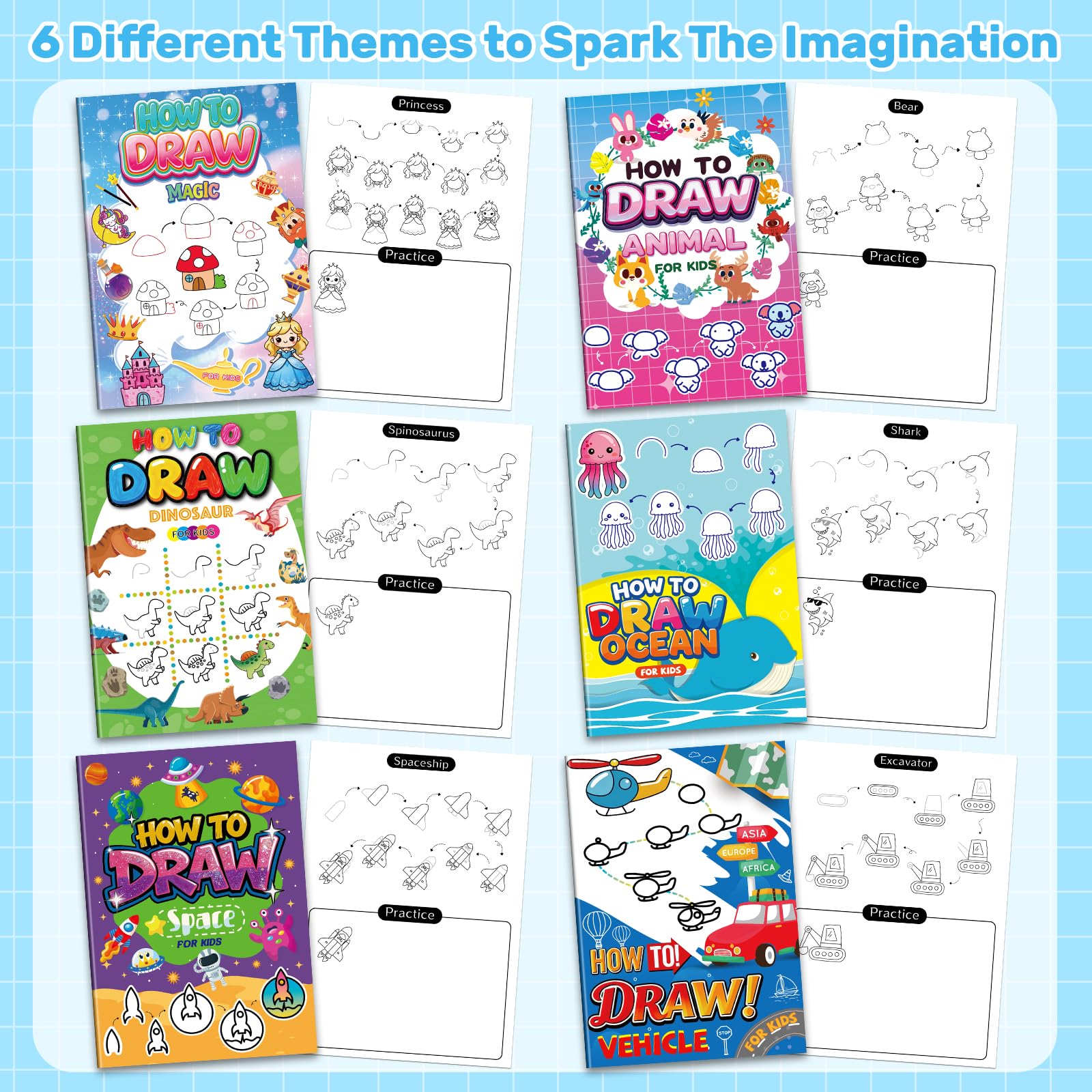 Elfew 6 Pack How to Draw Books for Kids, Small Coloring Books for Kids Ages 4-8, Activity Books for Kid,192 Cute Step-by-Step Drawing Stuff, Birthday